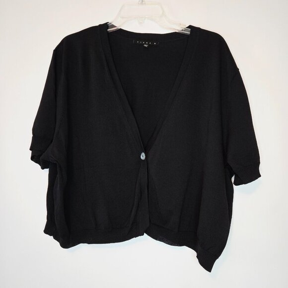 Tiana B. Black Short Sleeve One Button Cardigan Lightweight Shrug Sweater Sz 22W - Picture 1 of 9
